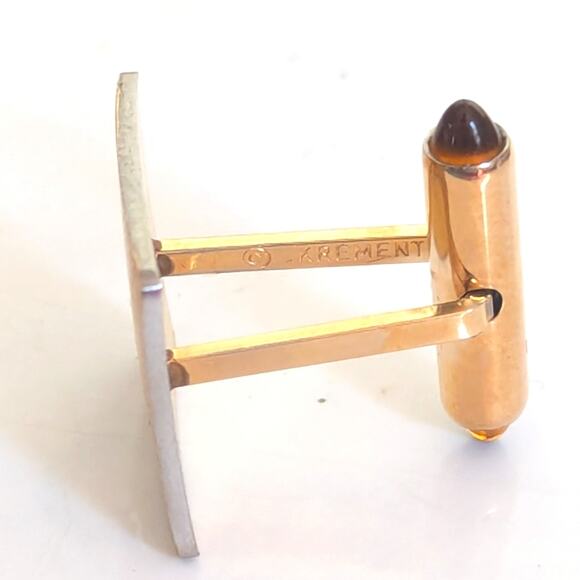 Vintage Estate Krementz Brushed 14k Gold Overlay Plated Tie Clasp Cufflinks Set - Picture 5 of 7